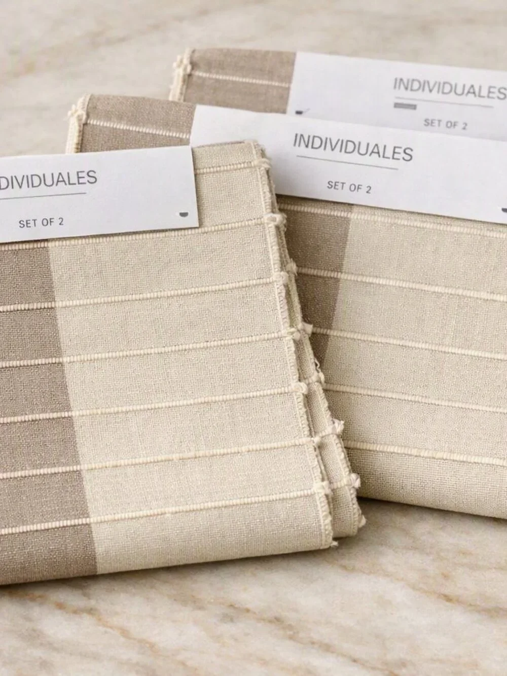 Zara Home Set of 6 Two‑Tone Cotton Placemats Taupe and Cream Neutral Kitchen